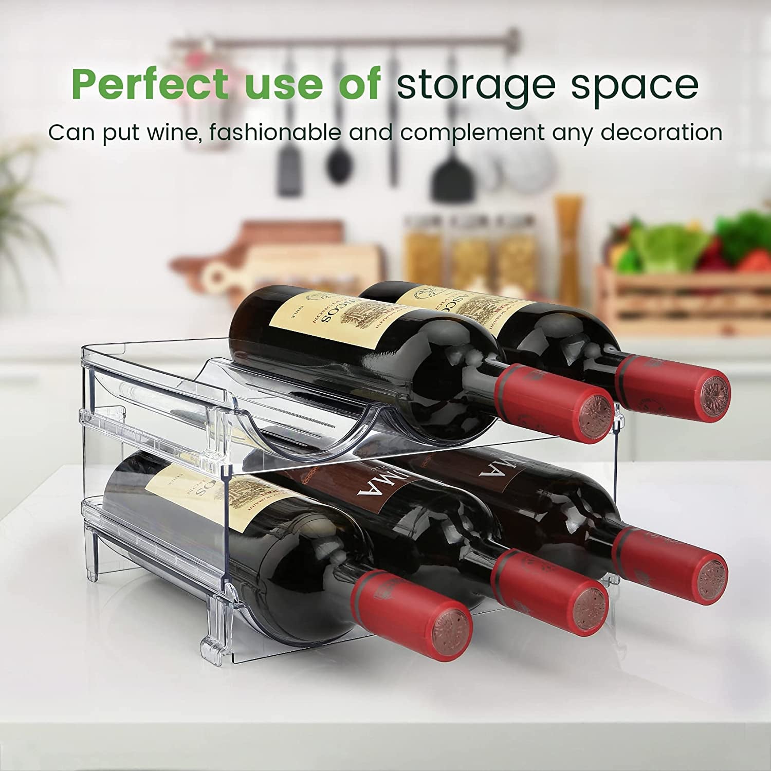 Stackable Water Bottle Organizer - 2 Pack Cabinet Storage Rack for Efficient Water Bottle Organization