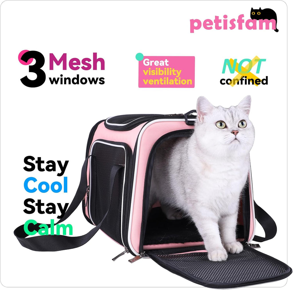 Cozy & Secure Soft Pet Carrier for Medium Cats & Small Dogs - Airline Approved, Escape-Proof, Breathable & Leak-Proof with 3 Doors (Pink)