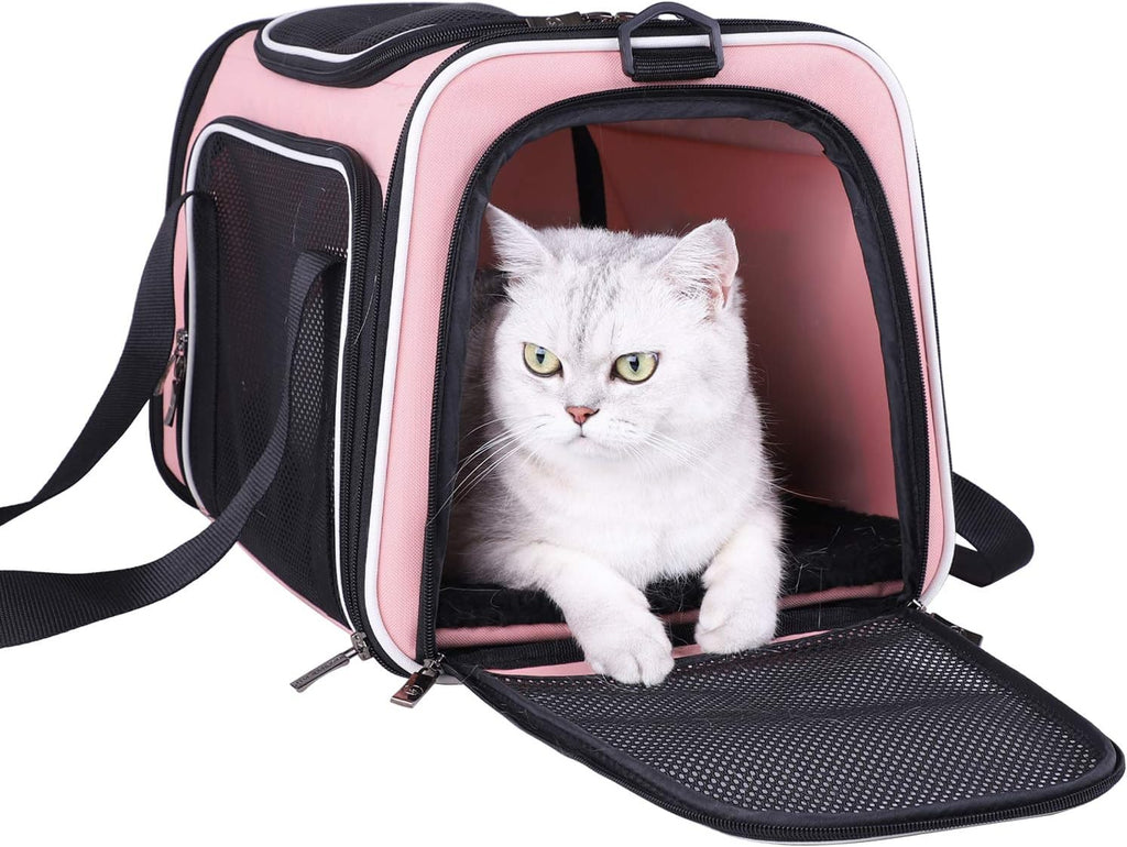 Cozy & Secure Soft Pet Carrier for Medium Cats & Small Dogs - Airline Approved, Escape-Proof, Breathable & Leak-Proof with 3 Doors (Pink)