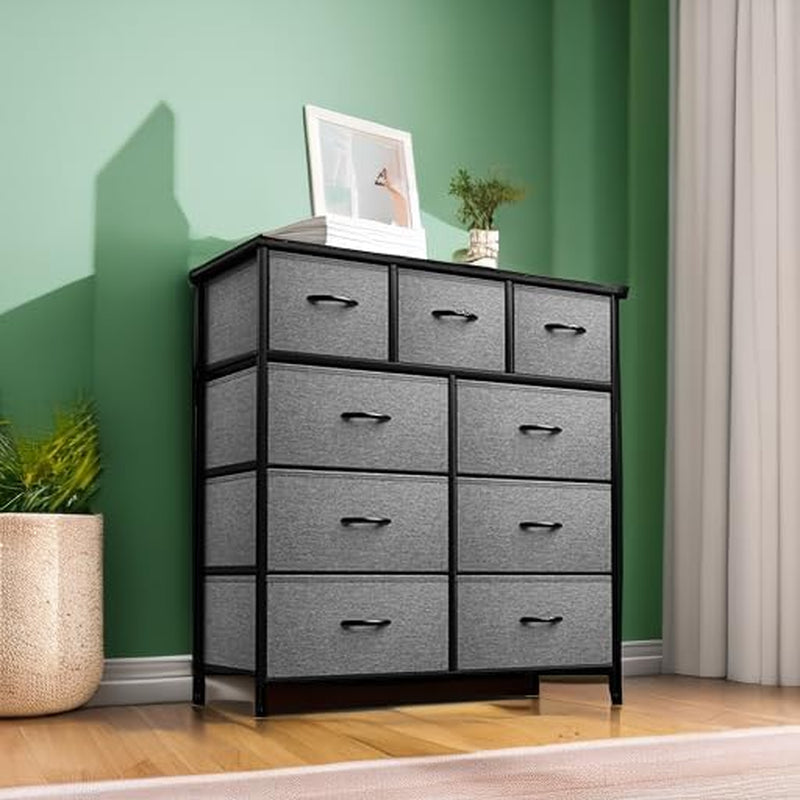 9-Drawer Dresser - Versatile Storage Chest for Bedroom, Hallway, Closet, and Office Organization - Steel Frame with Wood Top and Easy-Pull Fabric Bins (Black)