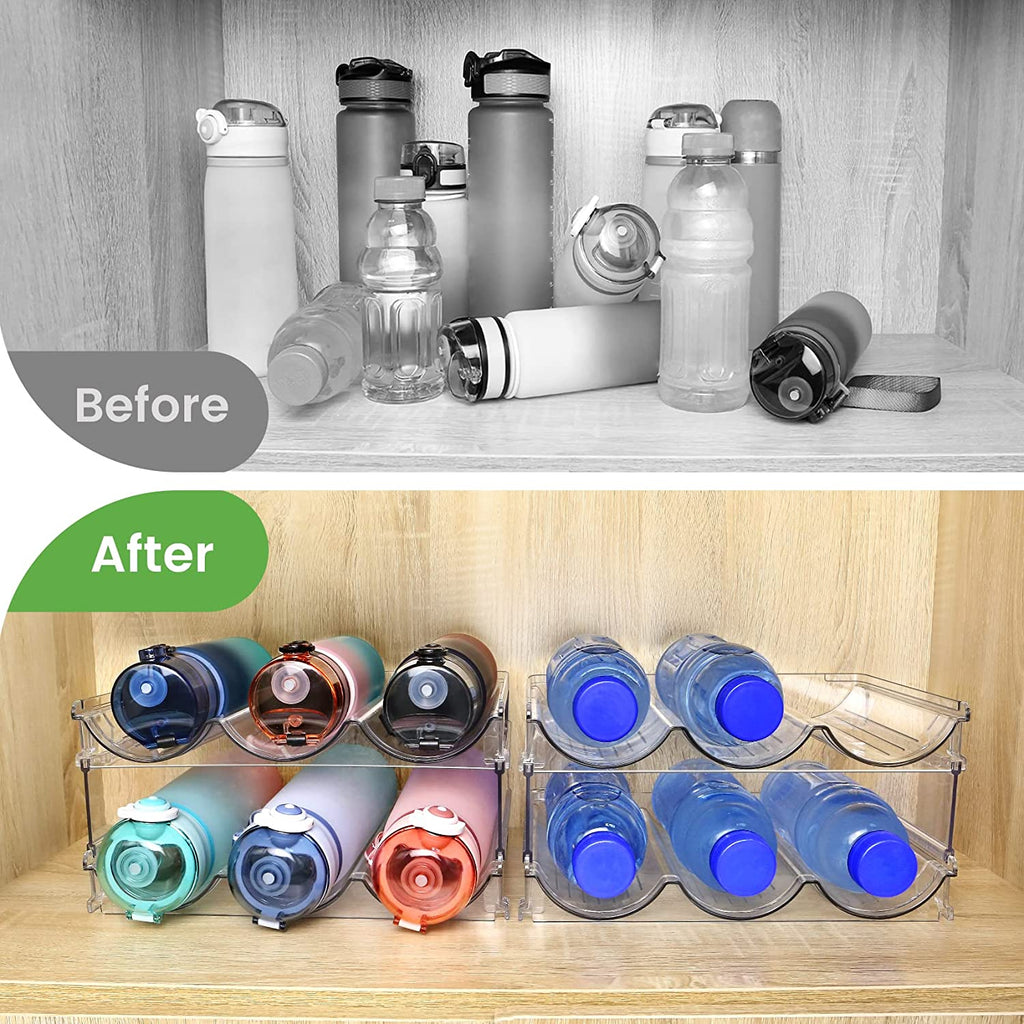 Stackable Water Bottle Organizer - 2 Pack Cabinet Storage Rack for Efficient Water Bottle Organization