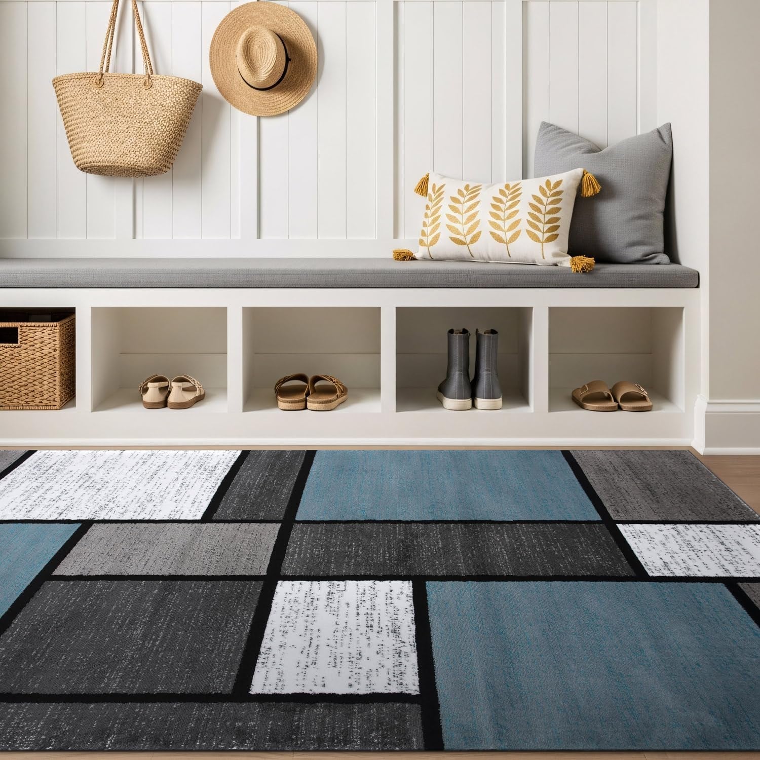 Modern Geometric Blue Area Rug, Non-Shedding Carpet for Bedroom, Office, or Small Living Room, 4' x 6