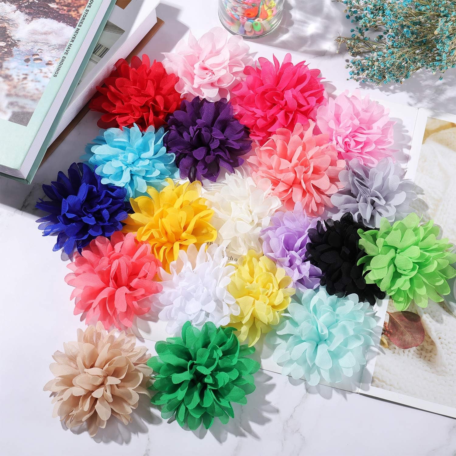 20-Piece Set of 4.7-Inch Multicolored Dog Collar Flower Bow Charms for Pet Grooming Accessories