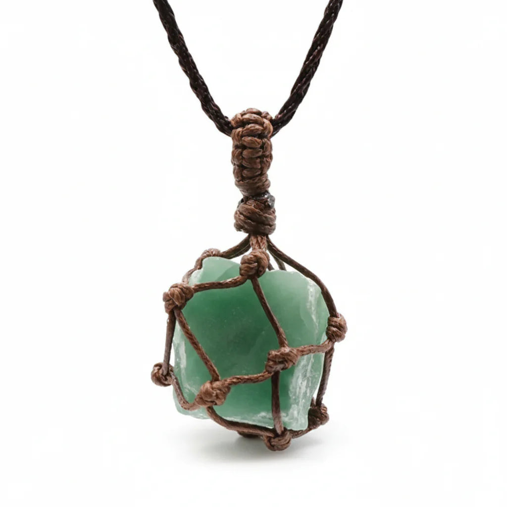 Natural Stone Mesh Pocket Necklace – Crystal Agate Handmade Adjustable Pendant Jewelry