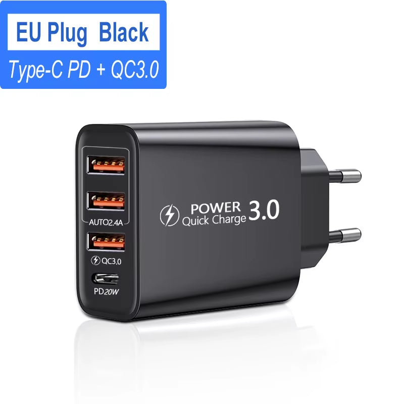 USB Type C Charger 60W PD Fast Charging Phone Charger QC3.0 Wall Power Adapter Travel Charger for Iphone Xiaomi Samsung Huawei