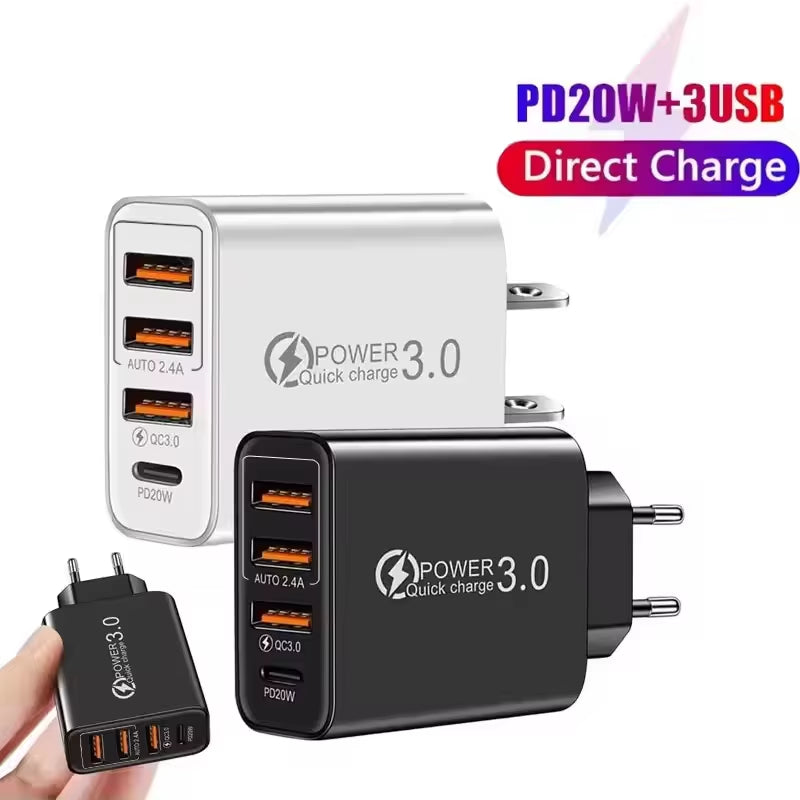 USB Type C Charger 60W PD Fast Charging Phone Charger QC3.0 Wall Power Adapter Travel Charger for Iphone Xiaomi Samsung Huawei