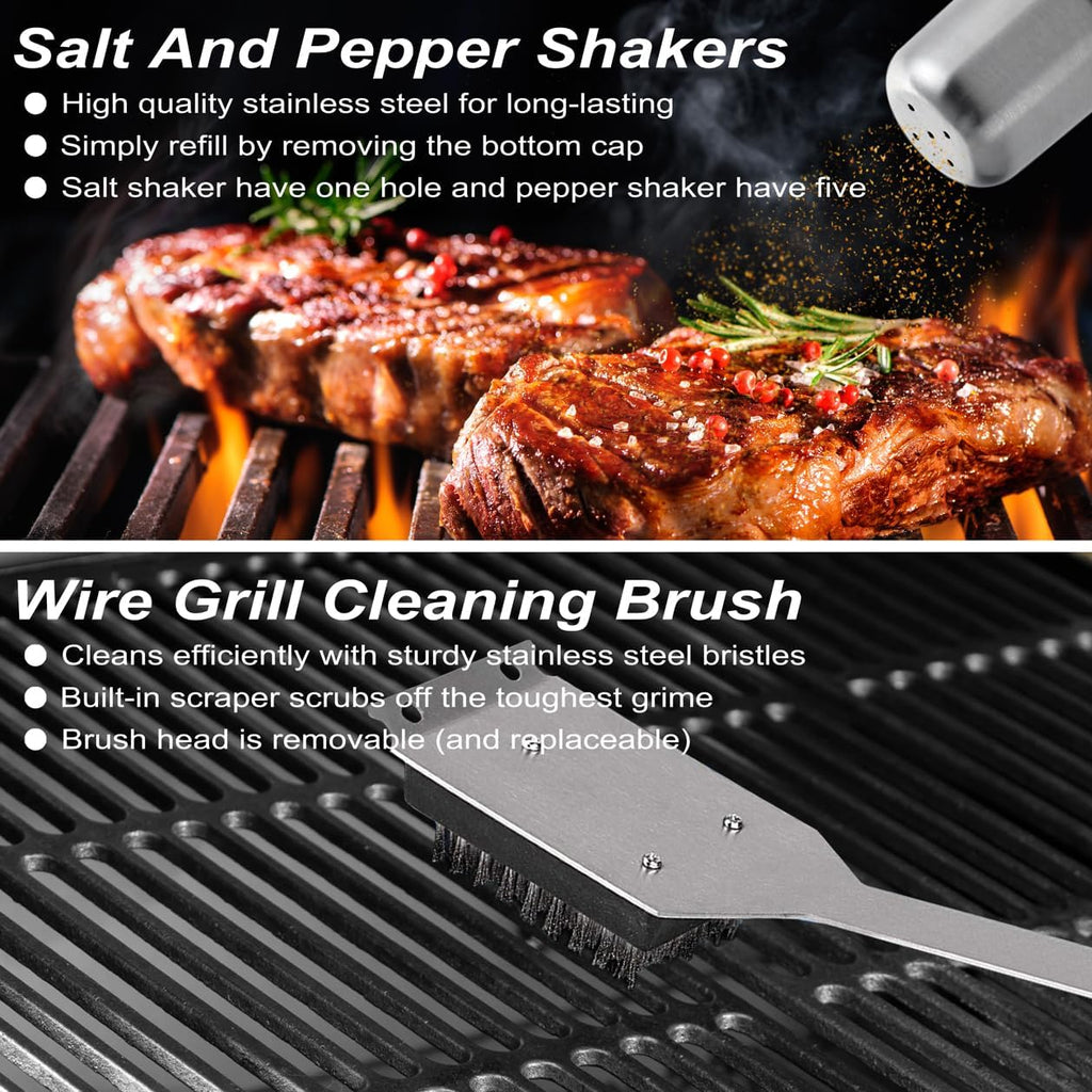 29 PCS BBQ Grill Accessories Stainless Steel BBQ Tools Grilling Tools Set with Storage Bag for Fathers Day Dads Birthday Presents - Camping Grill Utensils Set Ideal Grilling Gift for Men Silver