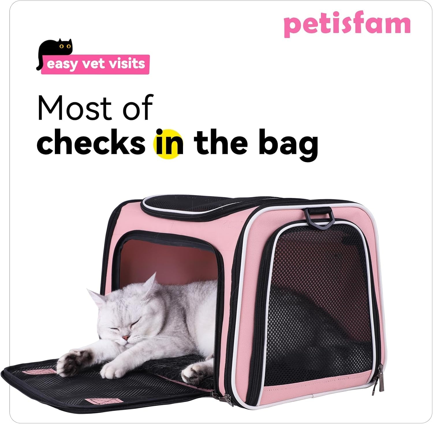 Cozy & Secure Soft Pet Carrier for Medium Cats & Small Dogs - Airline Approved, Escape-Proof, Breathable & Leak-Proof with 3 Doors (Pink)