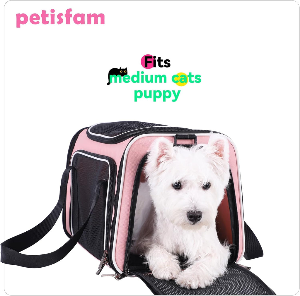 Cozy & Secure Soft Pet Carrier for Medium Cats & Small Dogs - Airline Approved, Escape-Proof, Breathable & Leak-Proof with 3 Doors (Pink)