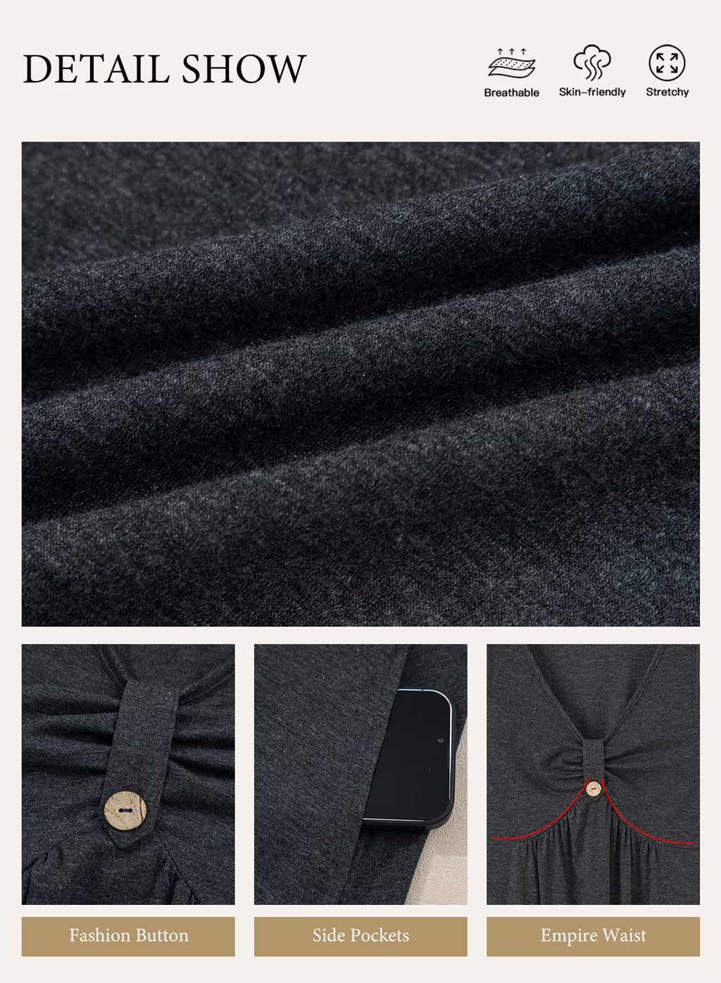 Women'S Sleeveless V Neck Dress Casual Button a Line Flare Dresses with Pockets Summer Loose Fit Soft Dresses