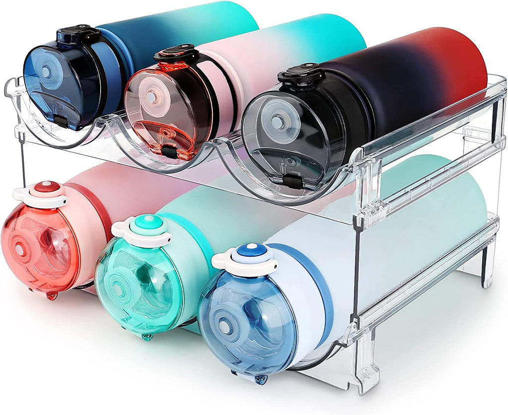 Stackable Water Bottle Organizer - 2 Pack Cabinet Storage Rack for Efficient Water Bottle Organization