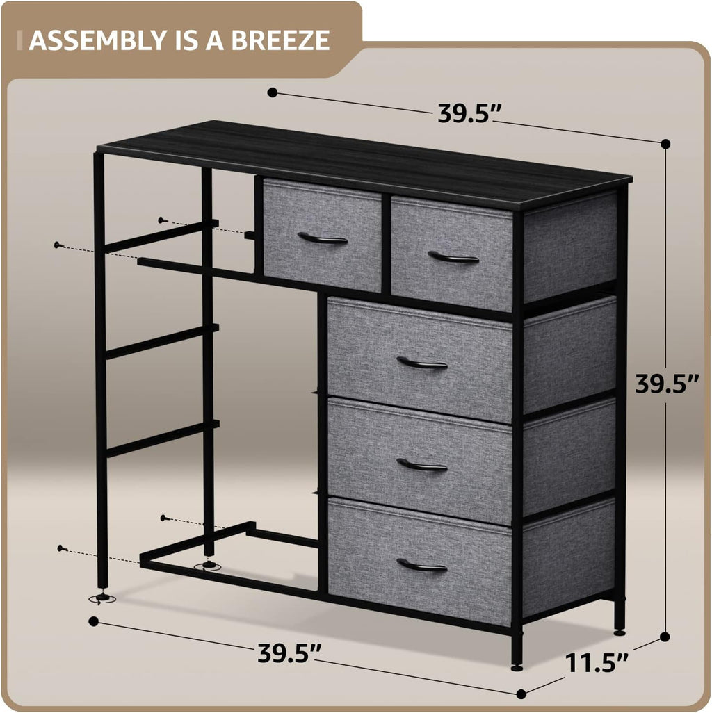 9-Drawer Dresser - Versatile Storage Chest for Bedroom, Hallway, Closet, and Office Organization - Steel Frame with Wood Top and Easy-Pull Fabric Bins (Black)