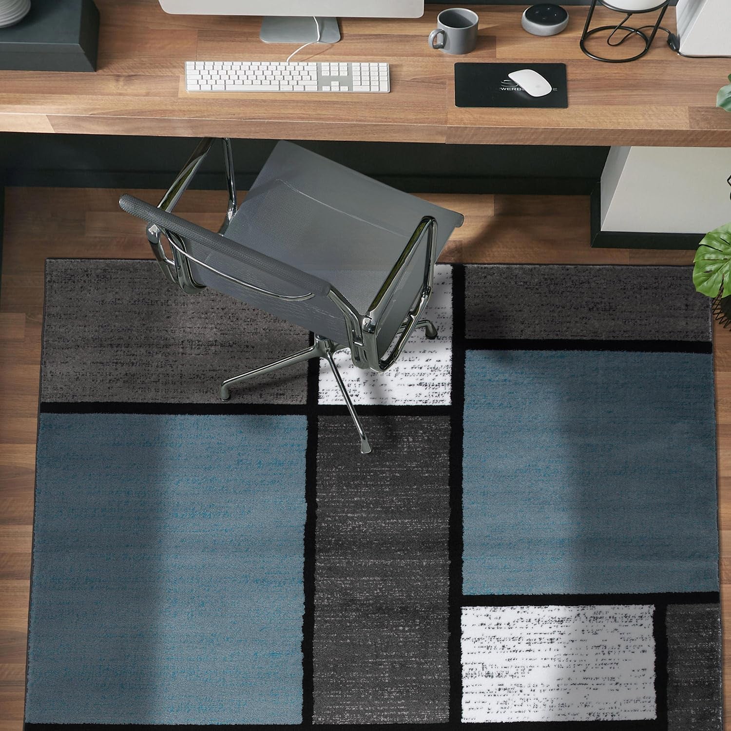 Modern Geometric Blue Area Rug, Non-Shedding Carpet for Bedroom, Office, or Small Living Room, 4' x 6