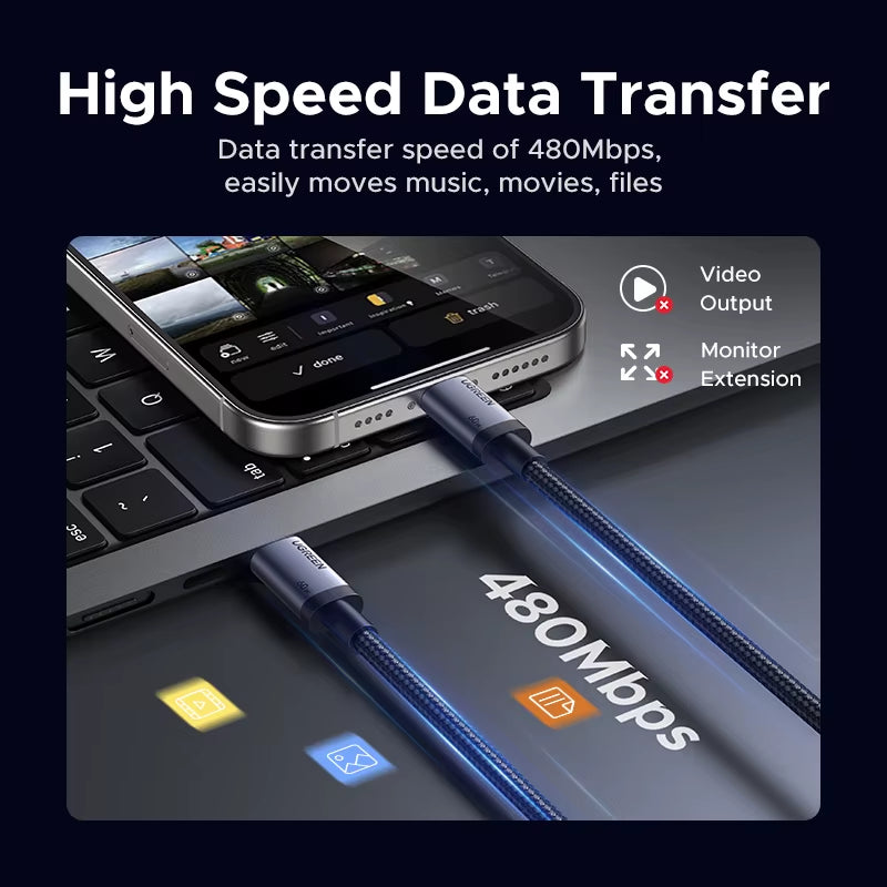 USB C Cable PD60W Fast Charge Cable for Iphone 17 16 15 Samsung S25 S24 Ipad Macbook Air Xiaomi Fast Charging Data Cable