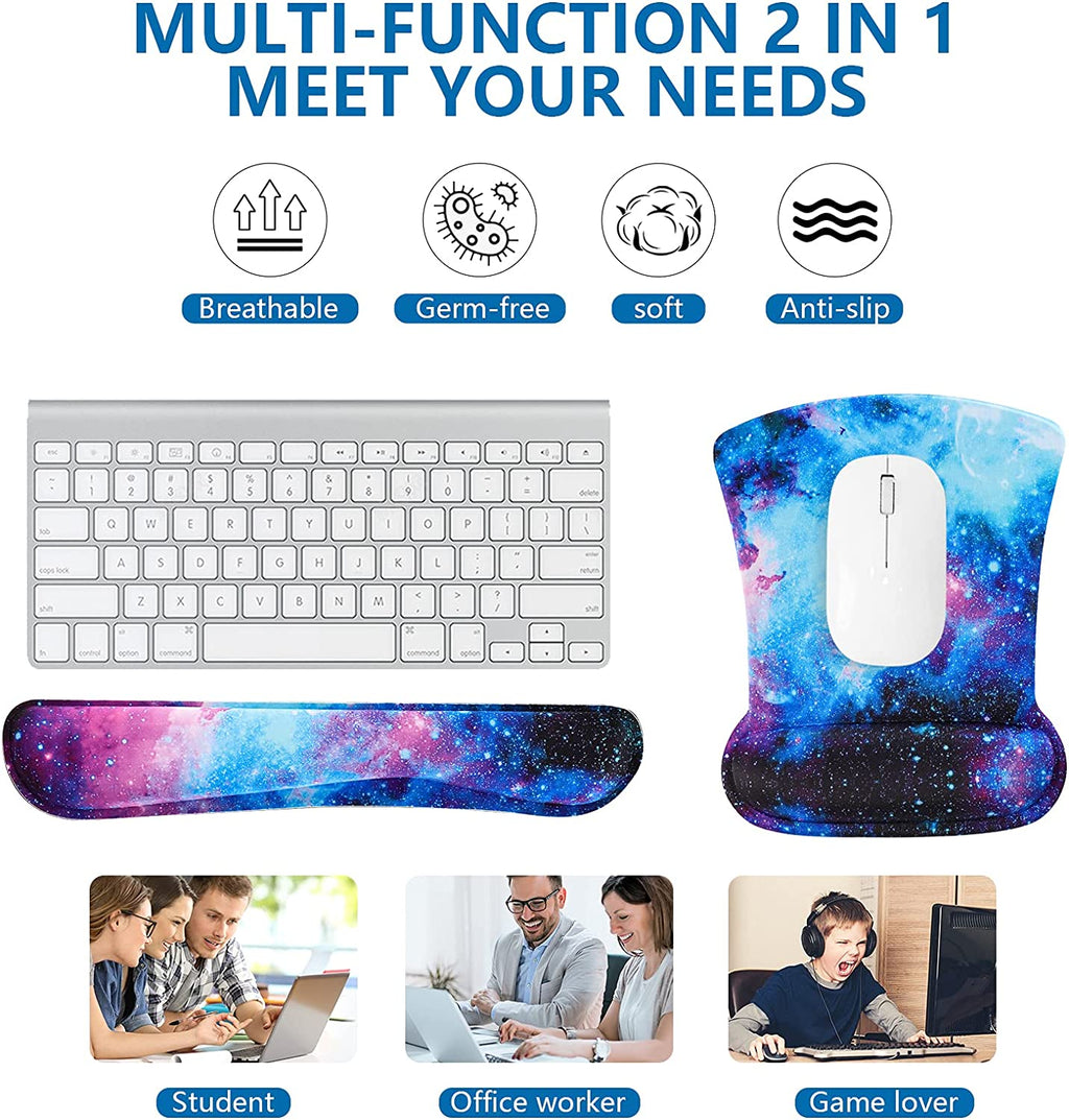 Ergonomic Keyboard and Mouse Wrist Support Set - Durable, Comfortable, and Lightweight for Enhanced Typing and Pain Relief (Galaxy)