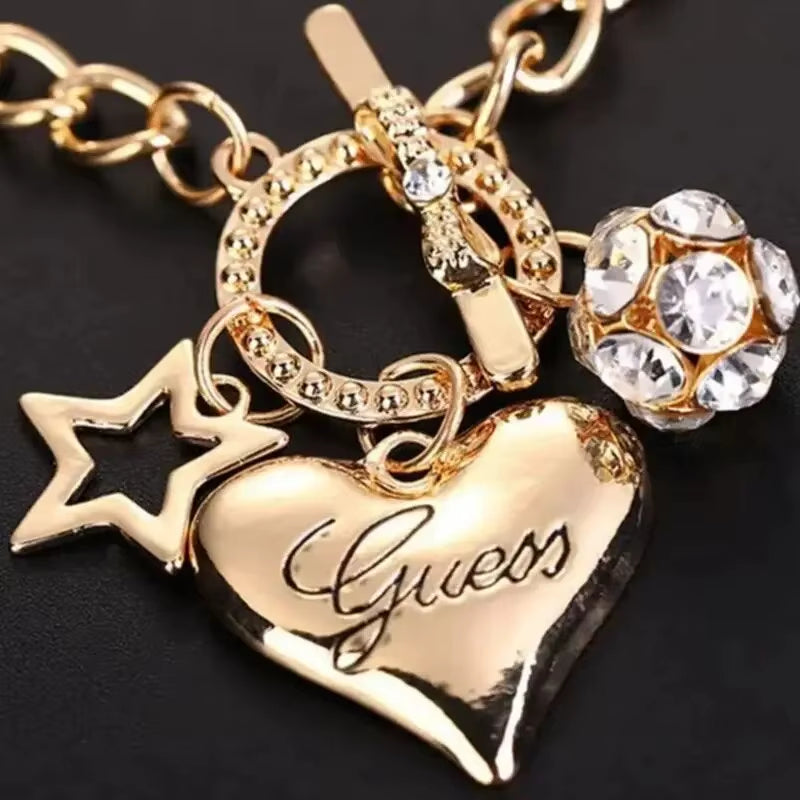 Big Heart Charm Hallowout Star Fire Ball Bracelet for Women Imitation Pearl Cute Charm Lock Closure Ins Women Bracelet Jewelry