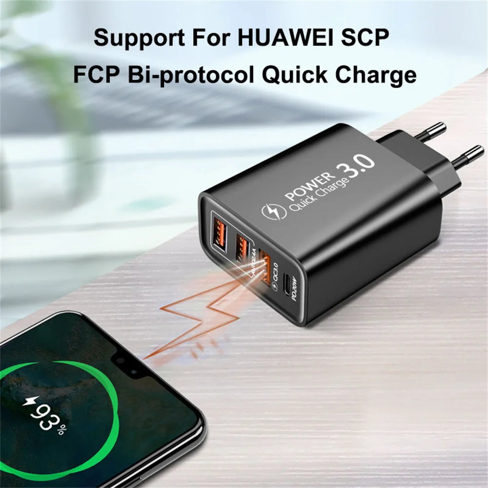 USB Type C Charger 60W PD Fast Charging Phone Charger QC3.0 Wall Power Adapter Travel Charger for Iphone Xiaomi Samsung Huawei