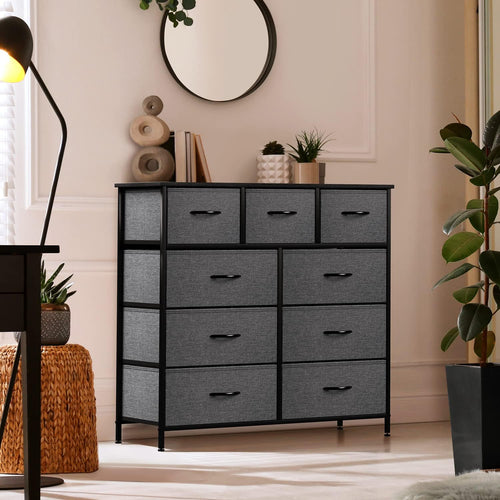 9-Drawer Dresser - Versatile Storage Chest for Bedroom, Hallway, Closet, and Office Organization - Steel Frame with Wood Top and Easy-Pull Fabric Bins (Black)