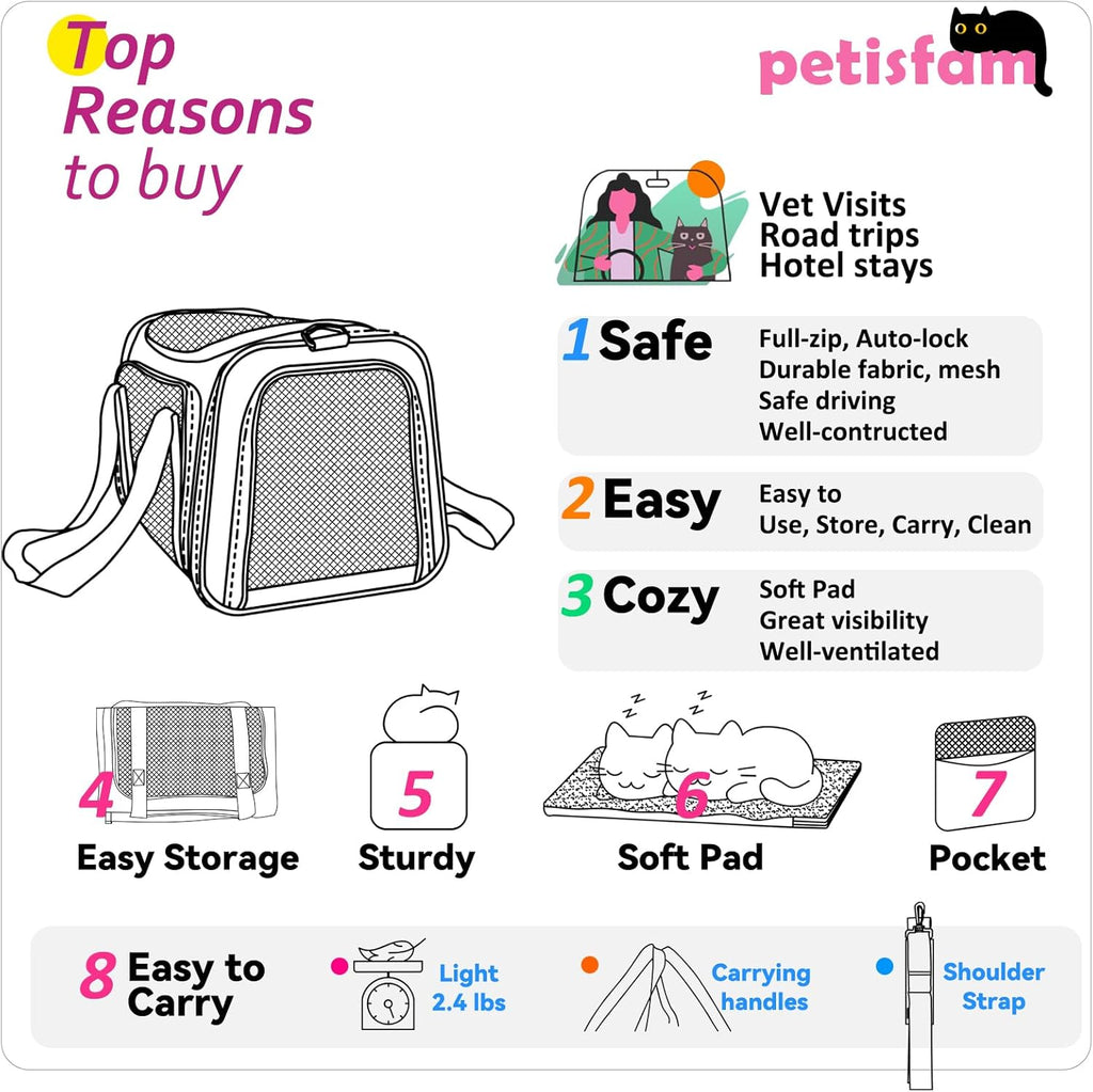 Cozy & Secure Soft Pet Carrier for Medium Cats & Small Dogs - Airline Approved, Escape-Proof, Breathable & Leak-Proof with 3 Doors (Pink)