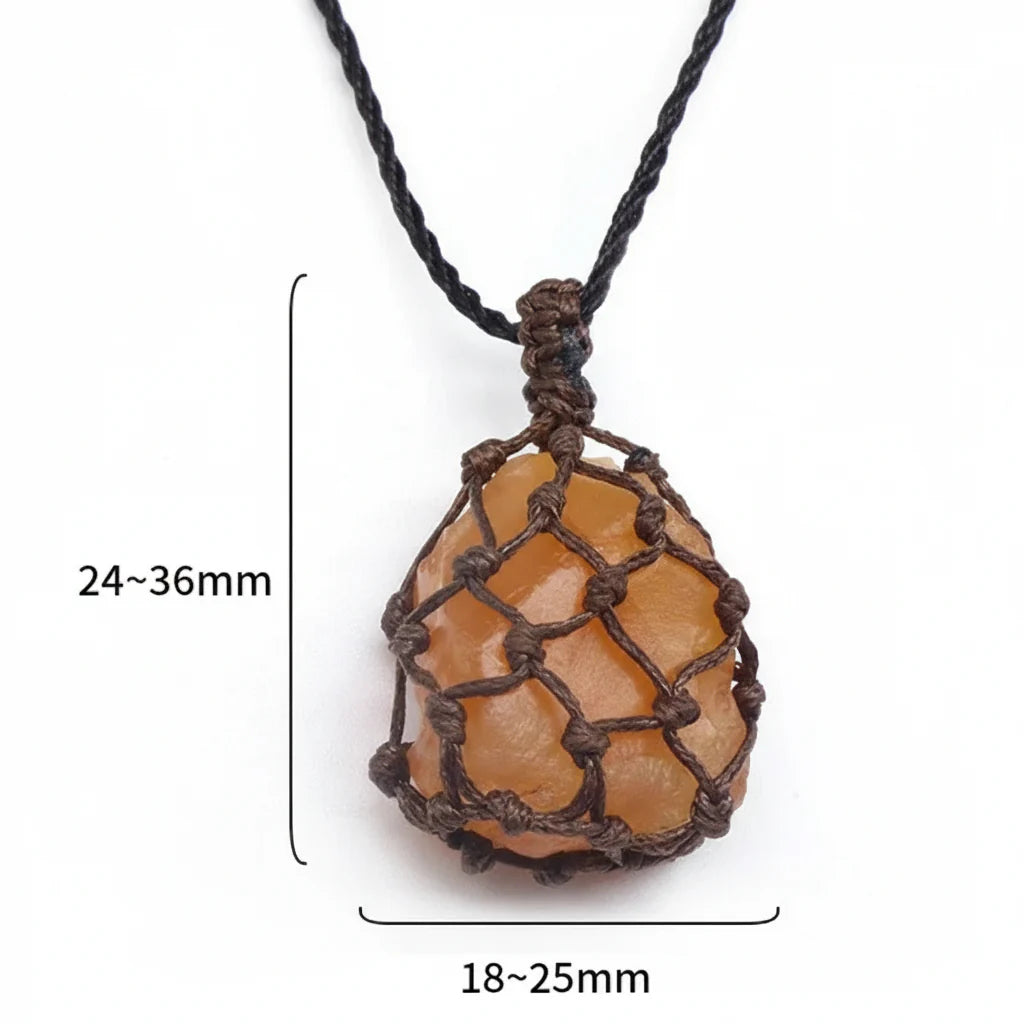 Natural Stone Mesh Pocket Necklace – Crystal Agate Handmade Adjustable Pendant Jewelry
