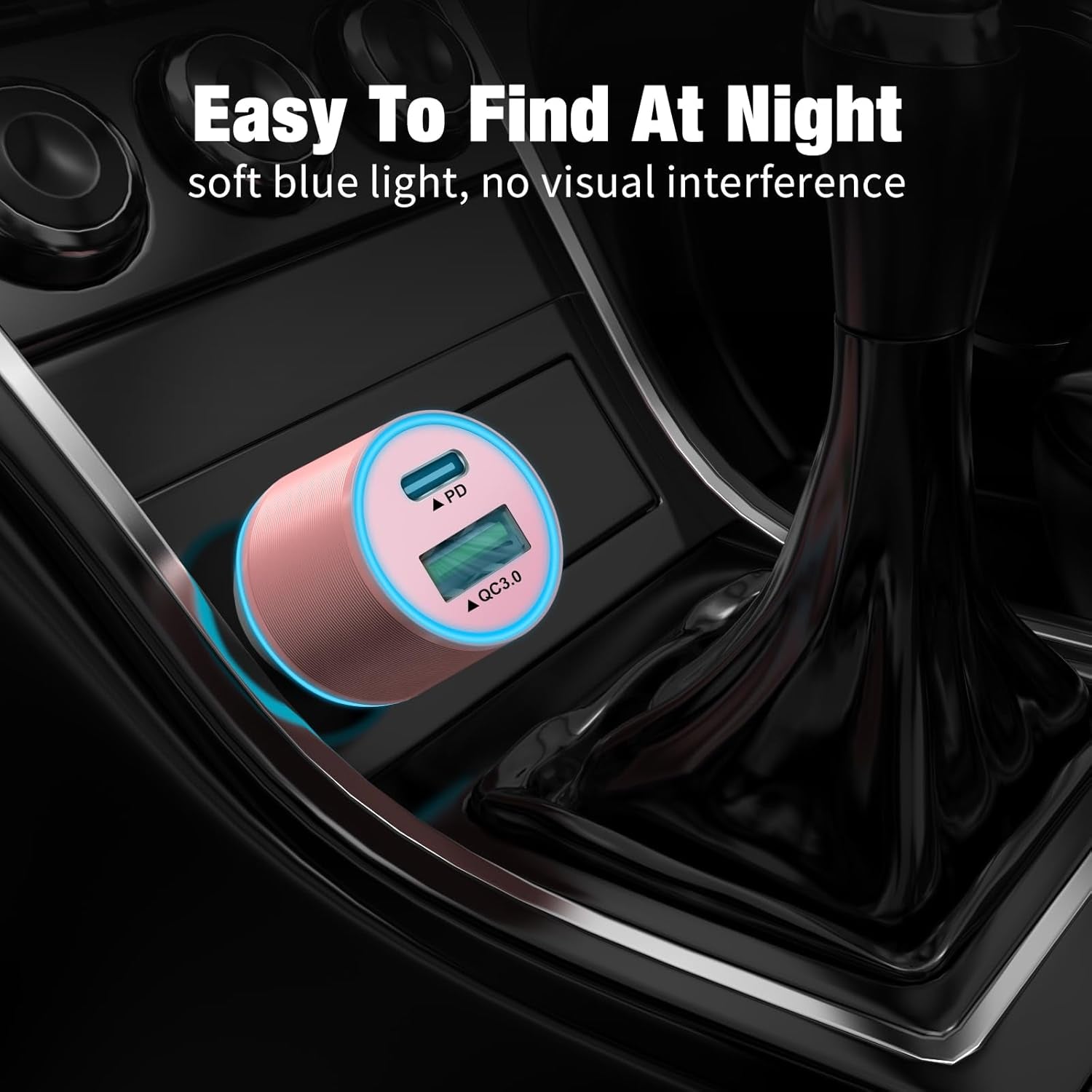 38W USB C Car Charger Adapter, 20W Fast USB-C & 18W Rapid QC3.0 Ports, 12V Cigarette Lighter Adapter for Iphone 17/16 /15, Samsung S26, Google Pixel, Android Phones Auto Accessories for Women- Pink