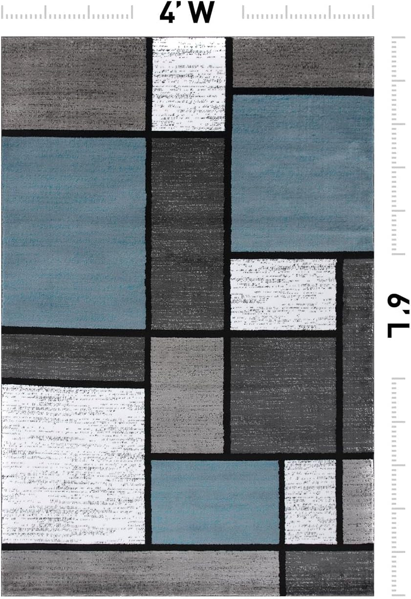 Modern Geometric Blue Area Rug, Non-Shedding Carpet for Bedroom, Office, or Small Living Room, 4' x 6