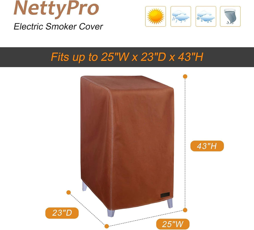 Netttypro Electric Smoker Cover for outside Masterbuilt Smoker 40 Inch, Outdoor Waterproof Heavy Duty Square Vertical Small Grill Cover, 25" W X 23" D X 43" H, Brown