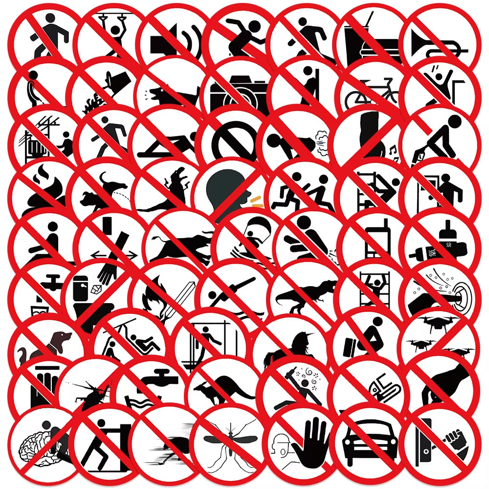 62 Pieces of Fun Warning Stickers for Luggage, Notebooks, Guitars, Skateboards, and Waterproof PVC Graffiti Stickers