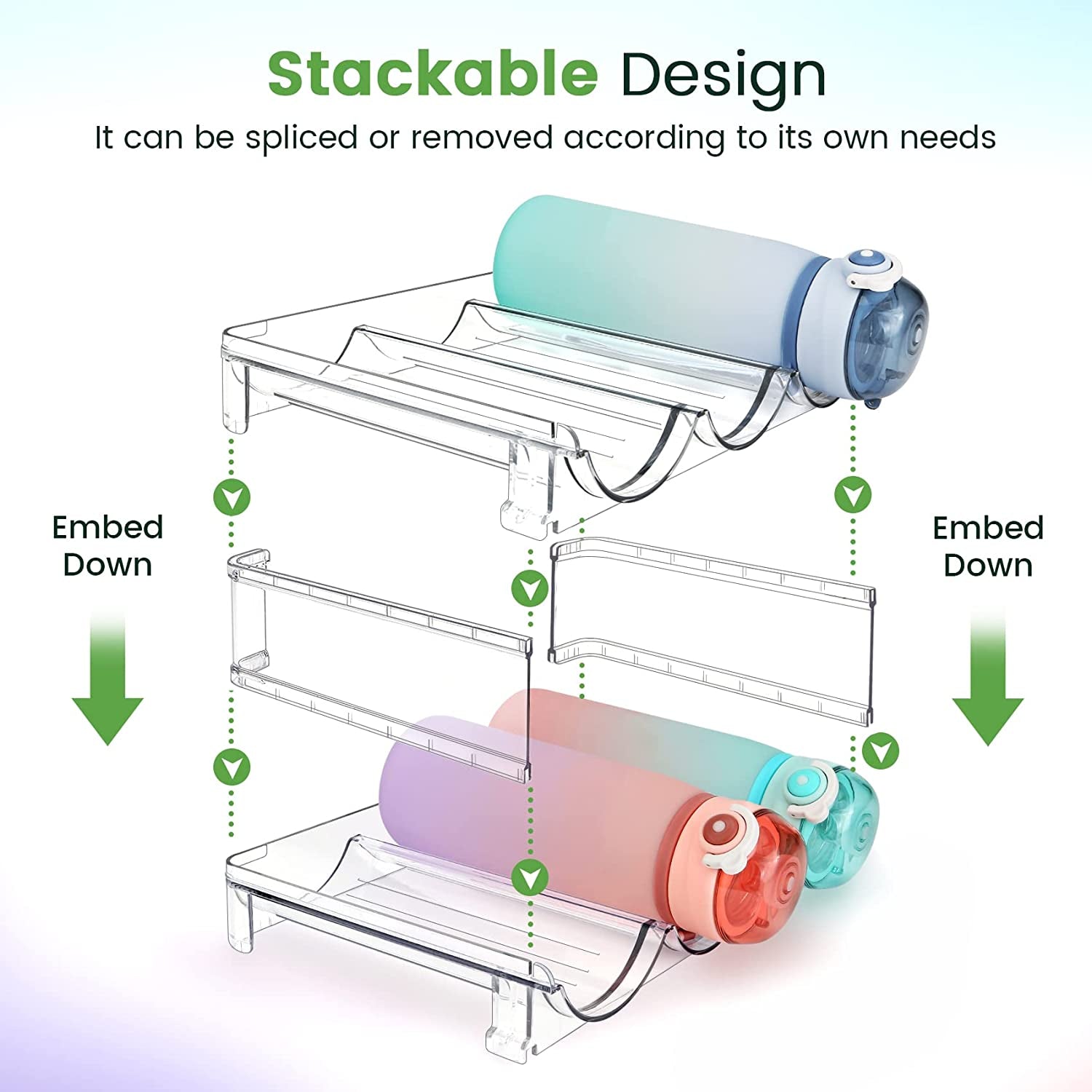 Stackable Water Bottle Organizer - 2 Pack Cabinet Storage Rack for Efficient Water Bottle Organization