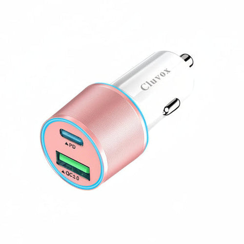 38W USB C Car Charger Adapter, 20W Fast USB-C & 18W Rapid QC3.0 Ports, 12V Cigarette Lighter Adapter for Iphone 17/16 /15, Samsung S26, Google Pixel, Android Phones Auto Accessories for Women- Pink