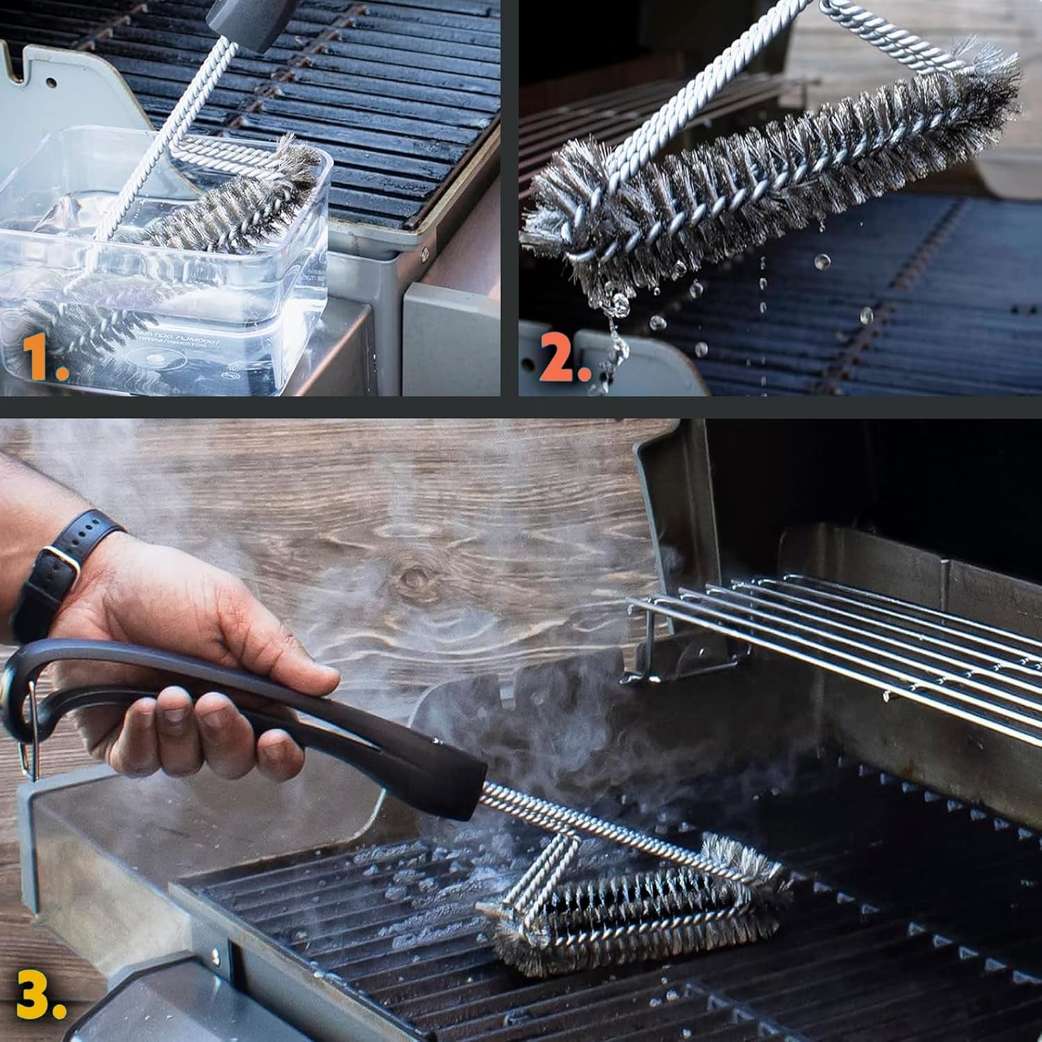 360 Clean Grill Brush – Powerful Grill Cleaner & BBQ Grill Brush for Outdoor Grill – Safe, Bristle BBQ Brush Grill Scraper, Accessory for Easy 30 Second Grill Cleaning - 18 Inch Long Handle