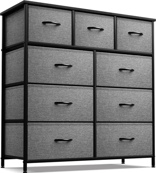 9-Drawer Dresser - Versatile Storage Chest for Bedroom, Hallway, Closet, and Office Organization - Steel Frame with Wood Top and Easy-Pull Fabric Bins (Black)