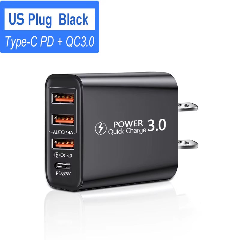 USB Type C Charger 60W PD Fast Charging Phone Charger QC3.0 Wall Power Adapter Travel Charger for Iphone Xiaomi Samsung Huawei