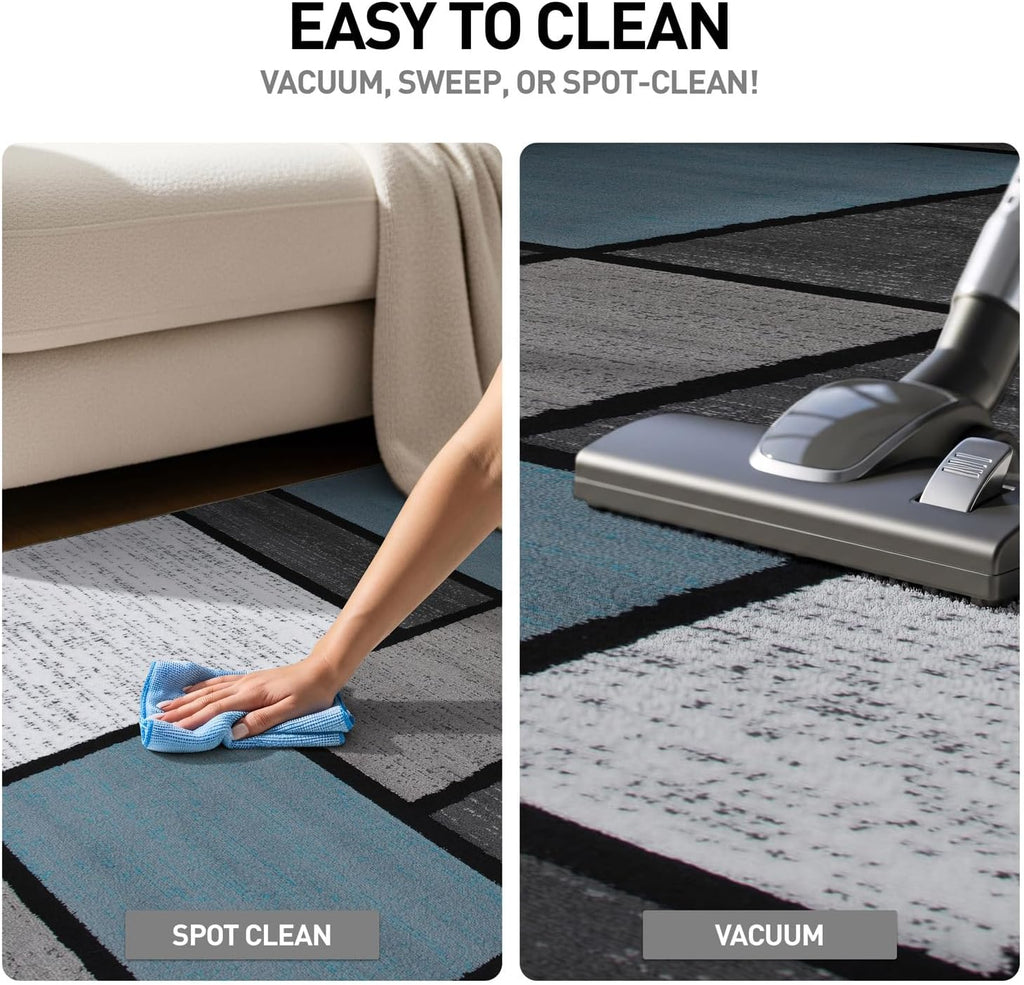 Modern Geometric Blue Area Rug, Non-Shedding Carpet for Bedroom, Office, or Small Living Room, 4' x 6