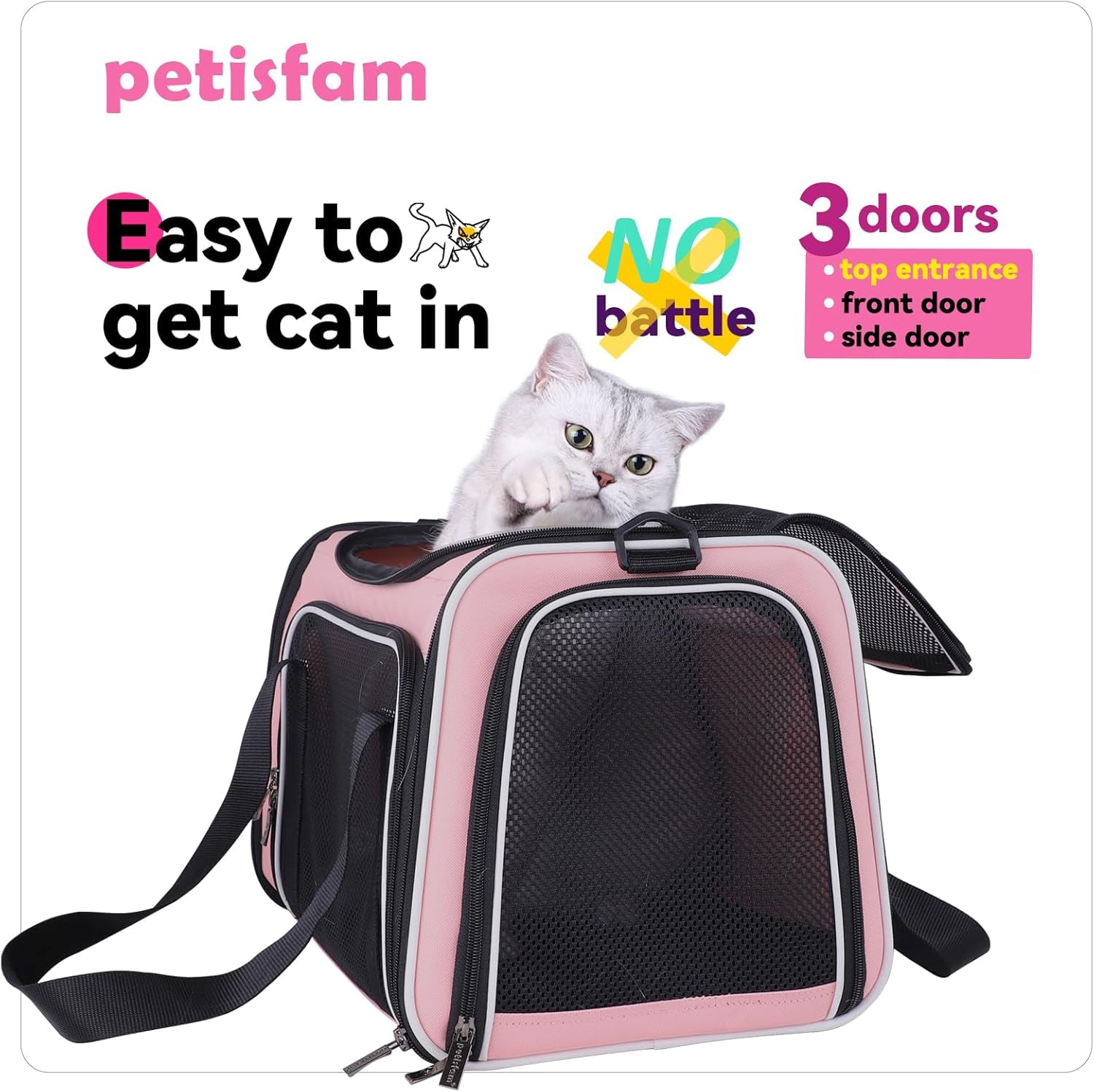 Cozy & Secure Soft Pet Carrier for Medium Cats & Small Dogs - Airline Approved, Escape-Proof, Breathable & Leak-Proof with 3 Doors (Pink)