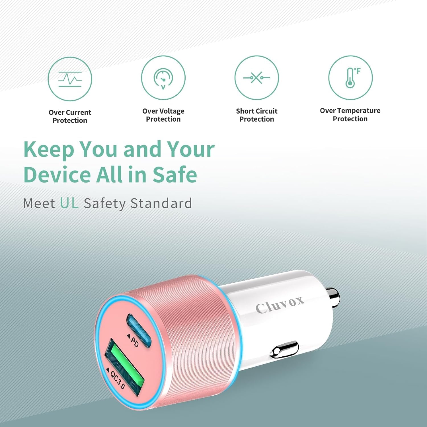 38W USB C Car Charger Adapter, 20W Fast USB-C & 18W Rapid QC3.0 Ports, 12V Cigarette Lighter Adapter for Iphone 17/16 /15, Samsung S26, Google Pixel, Android Phones Auto Accessories for Women- Pink