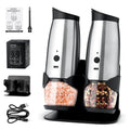 2 Pack Electric Salt and Pepper Grinder Set ,Automatic Pepper Mill Grinder with Charging Base & LED Light,Adjustable Coarseness,One-Handed Operation Salt Pepper Mills ﻿