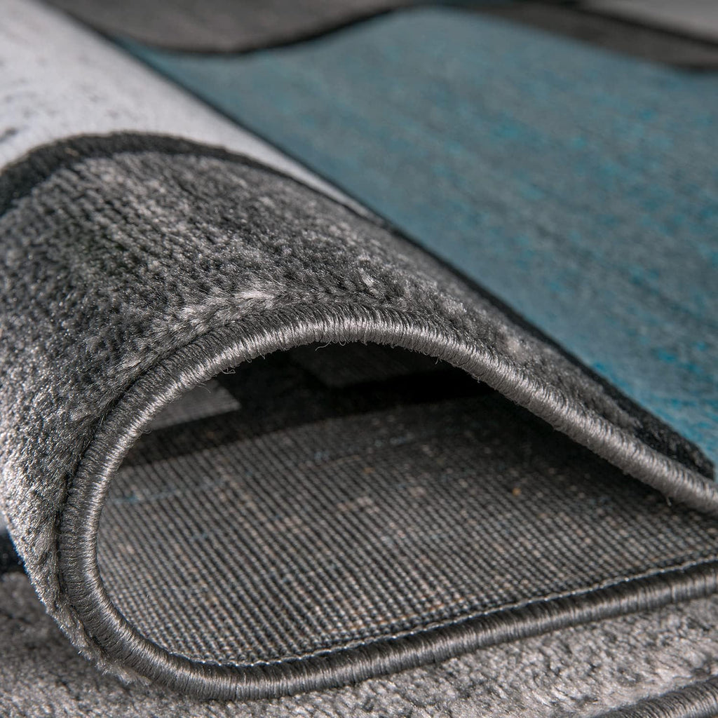Modern Geometric Blue Area Rug, Non-Shedding Carpet for Bedroom, Office, or Small Living Room, 4' x 6