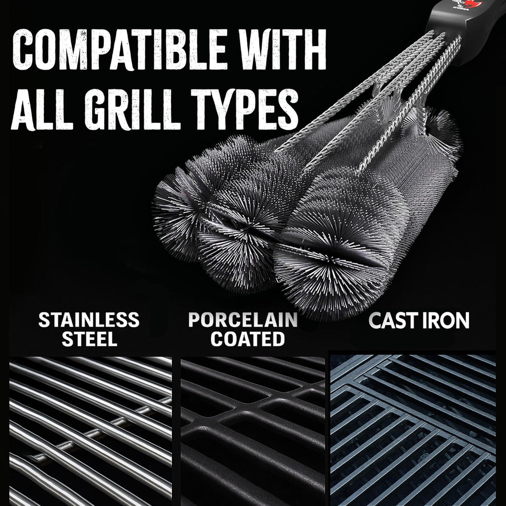 360 Clean Grill Brush – Powerful Grill Cleaner & BBQ Grill Brush for Outdoor Grill – Safe, Bristle BBQ Brush Grill Scraper, Accessory for Easy 30 Second Grill Cleaning - 18 Inch Long Handle