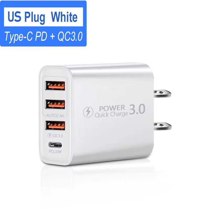 USB Type C Charger 60W PD Fast Charging Phone Charger QC3.0 Wall Power Adapter Travel Charger for Iphone Xiaomi Samsung Huawei