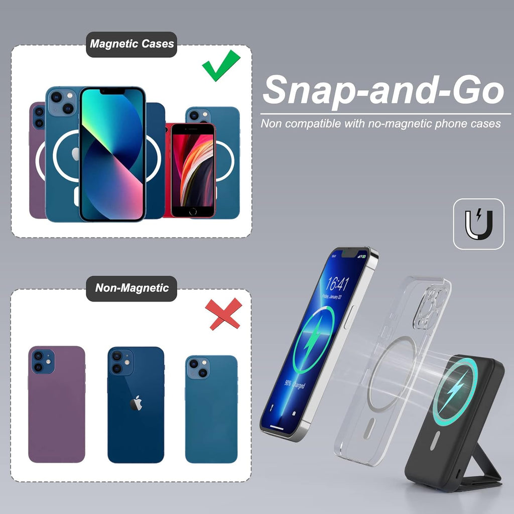 for Magsafe Power Bank, 10000Mah Foldable Magnetic Battery Pack with LED Display, 3 in 1 Wireless Portable Charger with 22.5W Fast Charging for Iphone 17/16/15/14/13/12 Pro/Pro Max/Plus/Mini