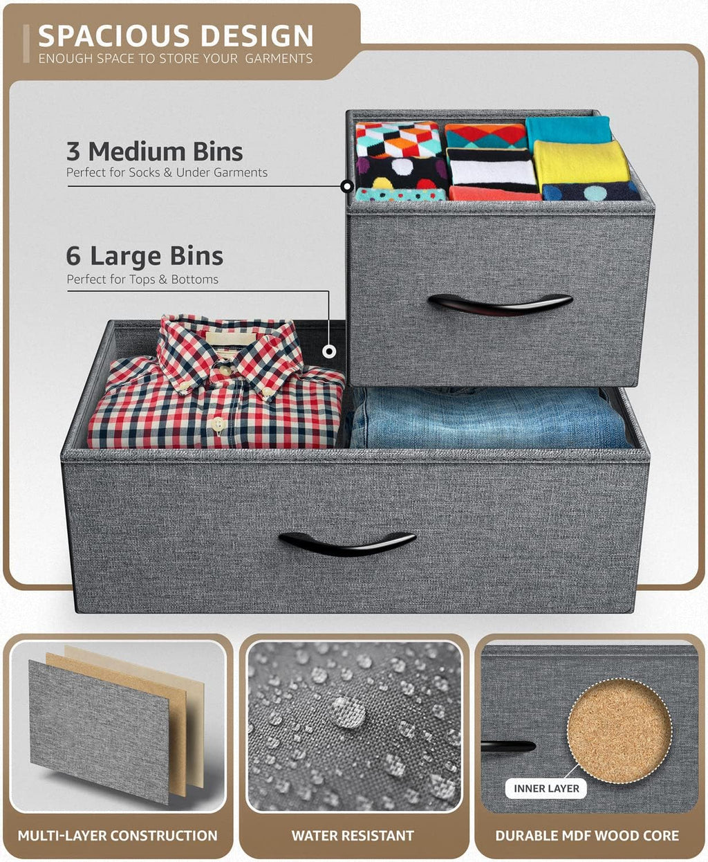 9-Drawer Dresser - Versatile Storage Chest for Bedroom, Hallway, Closet, and Office Organization - Steel Frame with Wood Top and Easy-Pull Fabric Bins (Black)