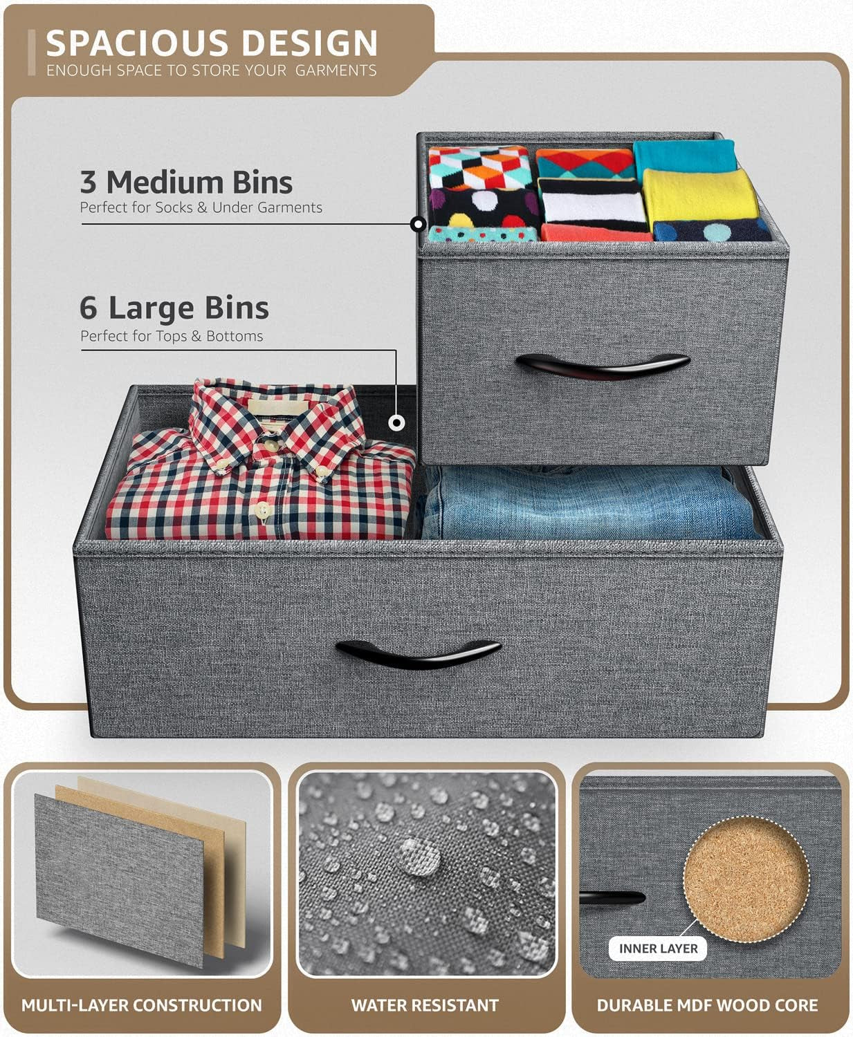 9-Drawer Dresser - Versatile Storage Chest for Bedroom, Hallway, Closet, and Office Organization - Steel Frame with Wood Top and Easy-Pull Fabric Bins (Black)