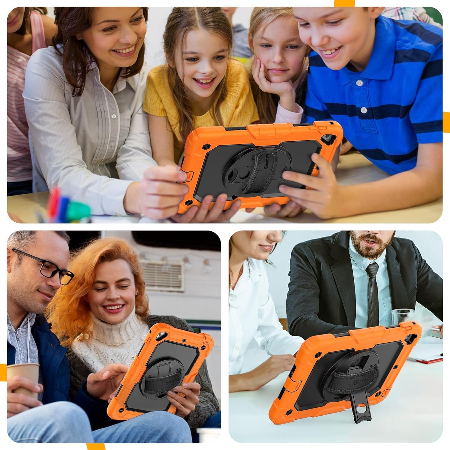 iPad Mini 5th/4th Generation 7.9" Heavy-Duty Case with Screen Protector, Kickstand, Hand/Shoulder Strap, and Pencil Holder - Orange