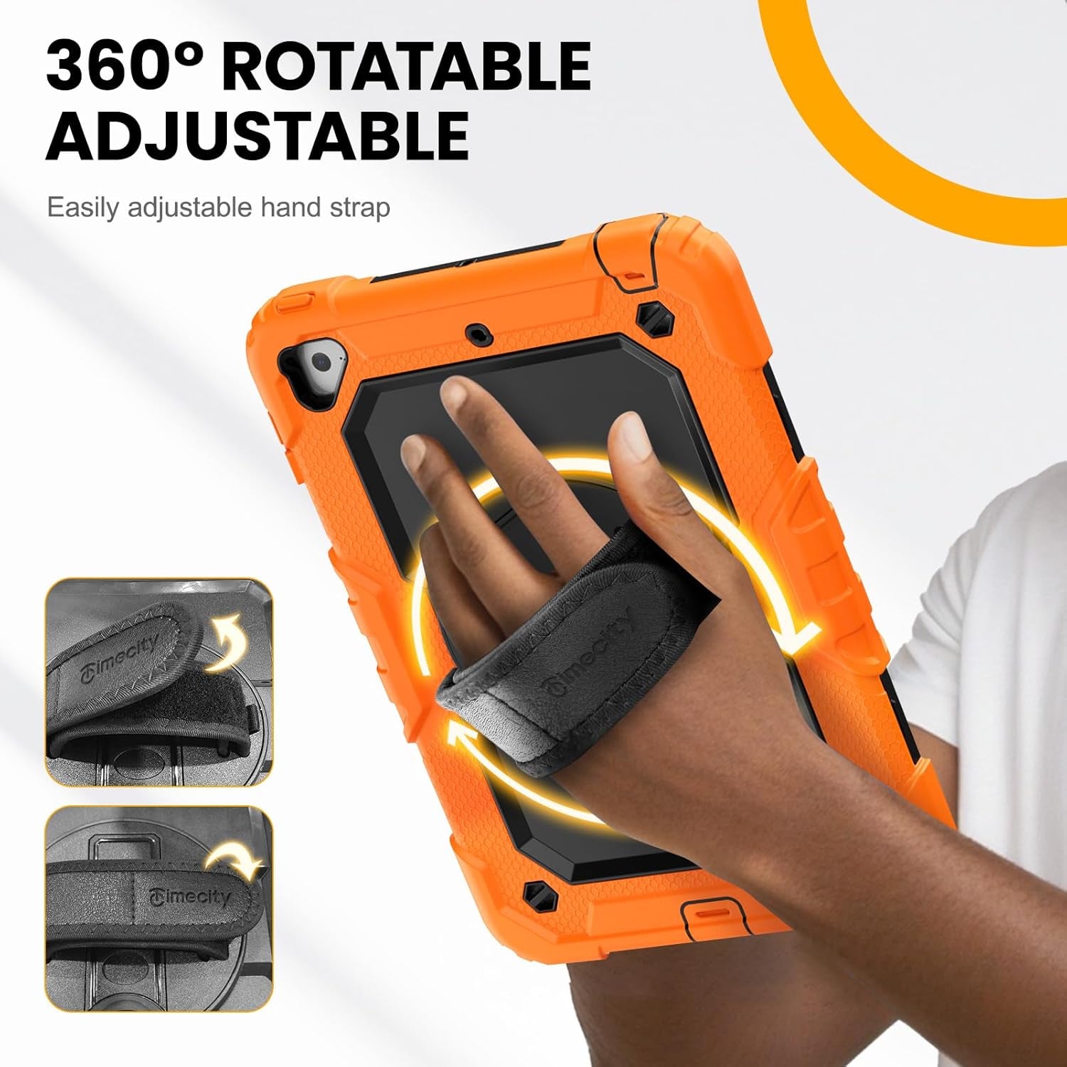 iPad Mini 5th/4th Generation 7.9" Heavy-Duty Case with Screen Protector, Kickstand, Hand/Shoulder Strap, and Pencil Holder - Orange