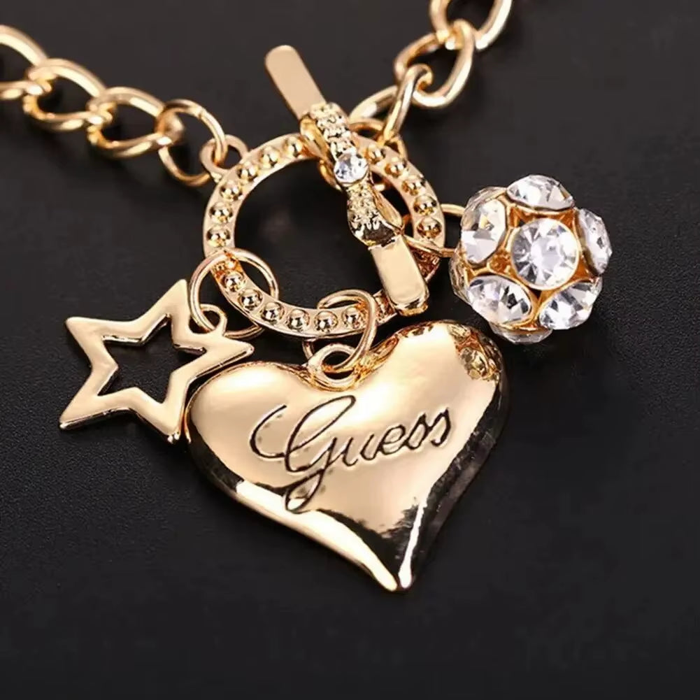 Big Heart Charm Hallowout Star Fire Ball Bracelet for Women Imitation Pearl Cute Charm Lock Closure Ins Women Bracelet Jewelry