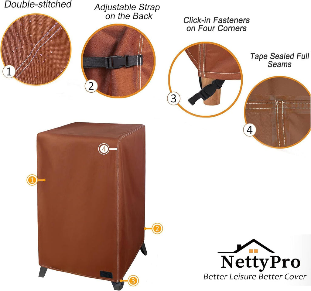 Netttypro Electric Smoker Cover for outside Masterbuilt Smoker 40 Inch, Outdoor Waterproof Heavy Duty Square Vertical Small Grill Cover, 25" W X 23" D X 43" H, Brown