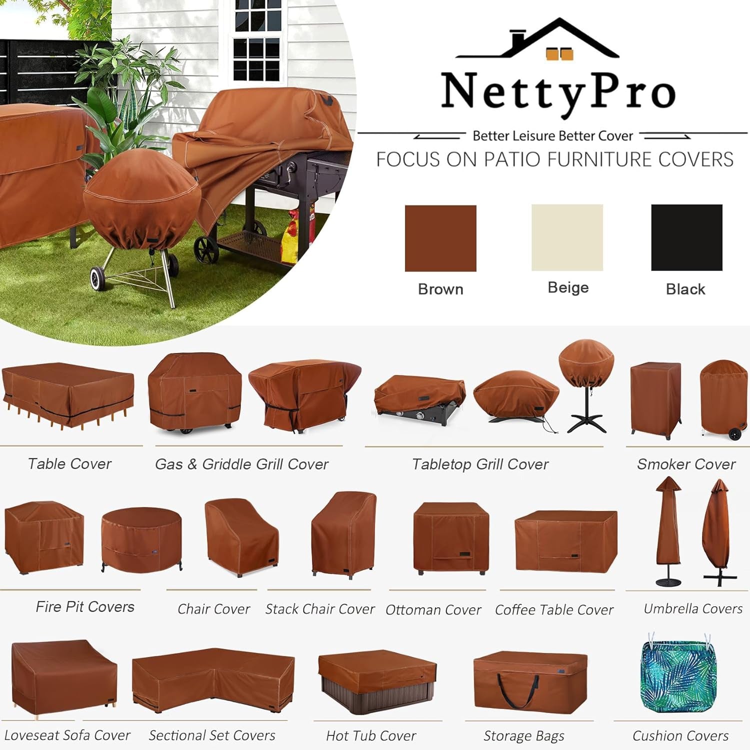 Netttypro Electric Smoker Cover for outside Masterbuilt Smoker 40 Inch, Outdoor Waterproof Heavy Duty Square Vertical Small Grill Cover, 25" W X 23" D X 43" H, Brown